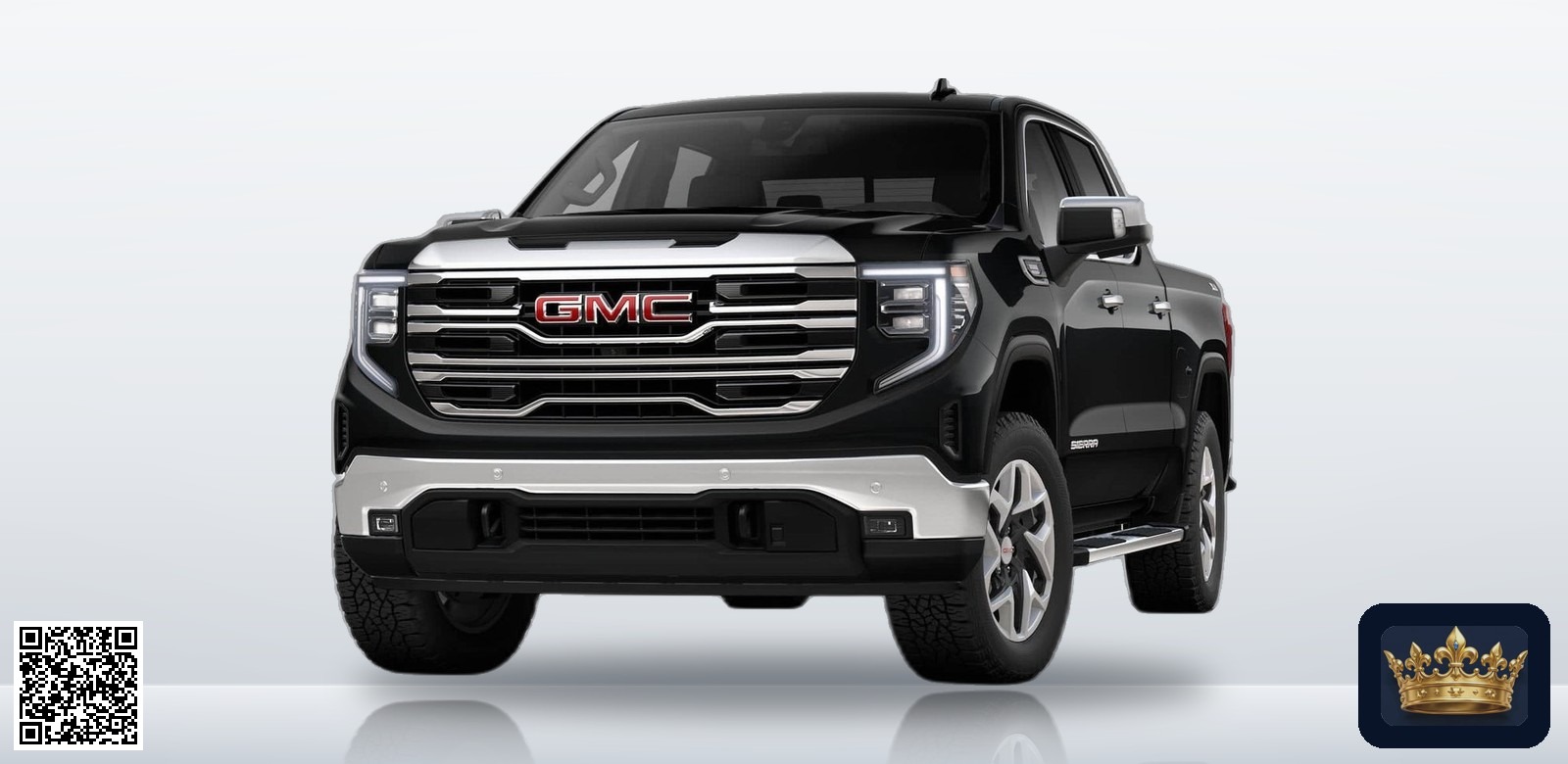 2026 GMC Sierra 1500 SLT en vista tres cuartos frontal, estudio blanco