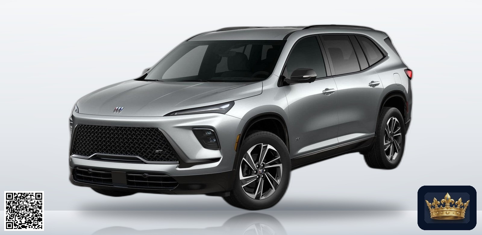 2026 Buick Enclave Sport Touring en vista tres cuartos frontal, estudio blanco