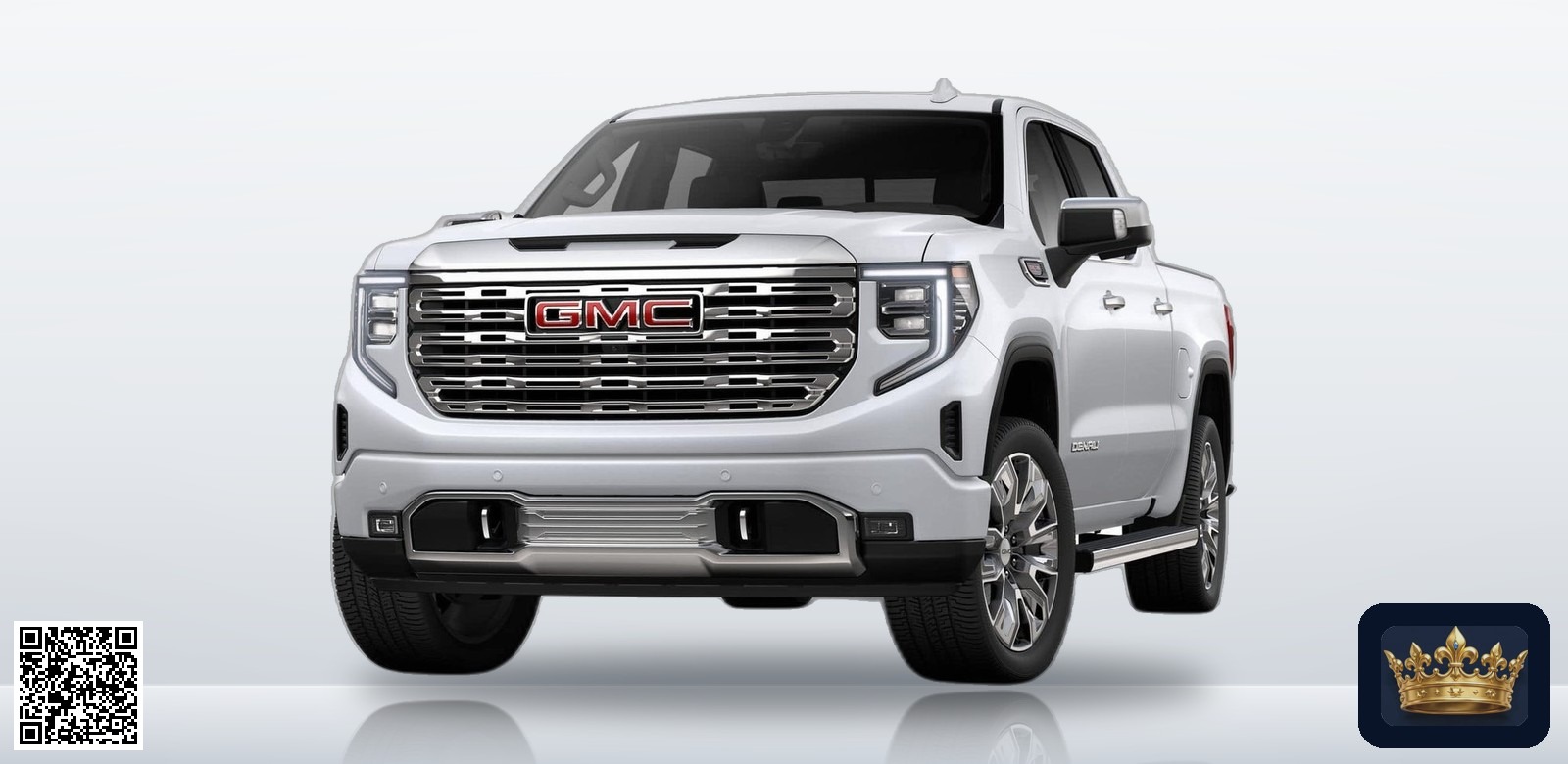 2026 GMC Sierra 1500 Denali en vista tres cuartos frontal, estudio blanco