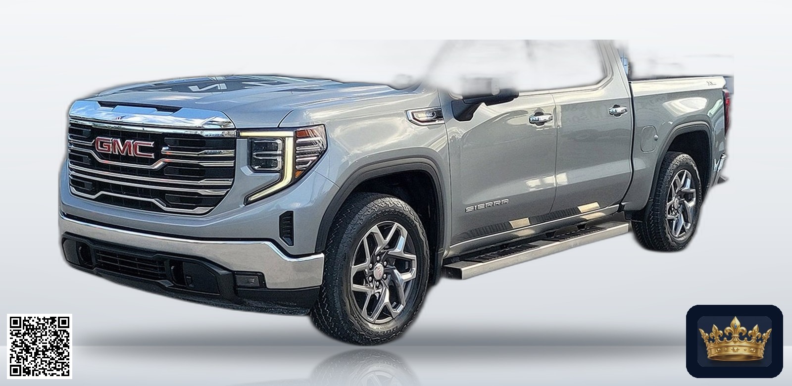 2024 GMC Sierra 1500 SLT en vista tres cuartos frontal, estudio blanco